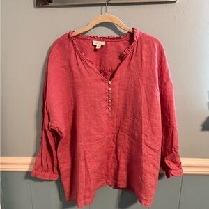 J. Jill Rose-Pink Linen Ruffle Henley Top